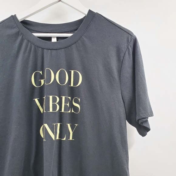 Fabletics Good Vibes Only Graphic Tee Cotton Shirt Black - Picture 3 of 6